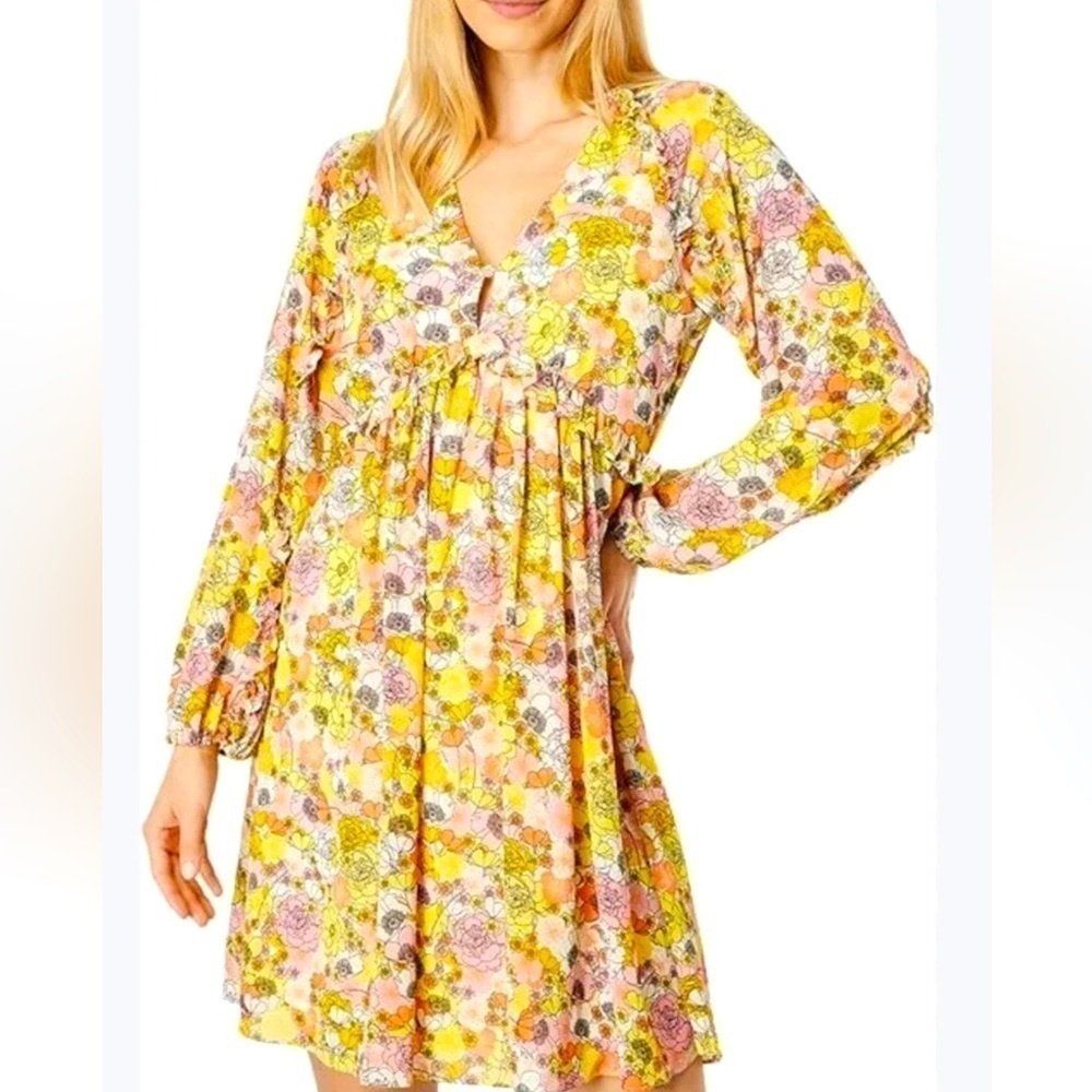 BCBGENERATION Ruffle Floral‎ Print MIDI Dress Size S/4 Long Sleeve NWT MSRP $128